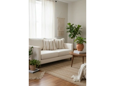 Üç Dantelli Püsküllü Ham Keten Krem Kırlent Kılıfı