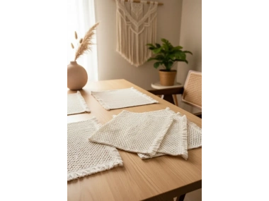 4Lü Amerikan Servis Ham Pamuk Örme Dantel Püsküllü (35x50)