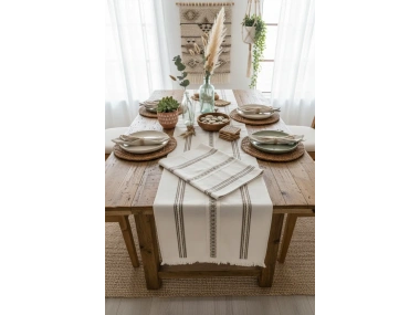 Keten Üstü 3 Dantelli Püsküllü Runner (50 x150)