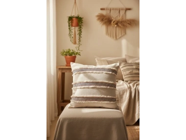 Mini Çift Püsküllü Keten Krem Kırlent Kırlent Kılıfı (43 x 43)