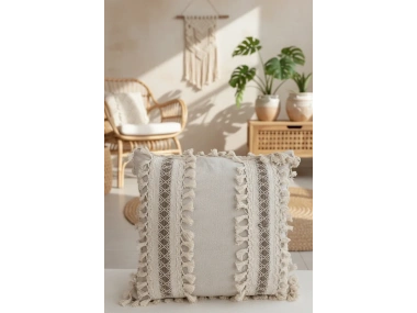 Kalın Dantel Ponponlu Krem Kırlent Kırlent Kılıfı (43 x 43)