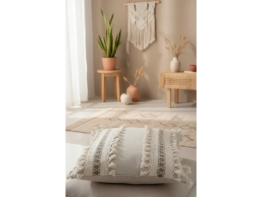 Kalın Dantel Ponponlu Krem Kırlent Kırlent Kılıfı (43 x 43)