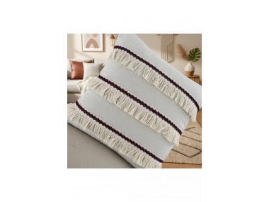 Üç Püsküllü Keten Krem Kırlent Kırlent Kılıfı (35 x 55)