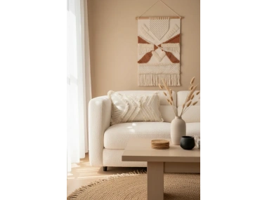 Çoklu Püsküllü Krem Keten Kırlent Kırlent Kılıfı (35 x 55)