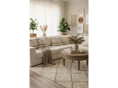 Kalın Dantel Püsküllü ve Motifli Keten Krem Kırlent Kırlent Kılıfı (43 x 43)