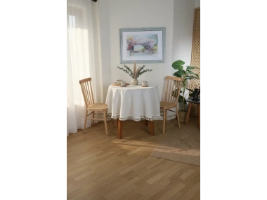 Beyaz Pamuk Keten Yuvarlak Ham Ponponlu Masa Örtüsü