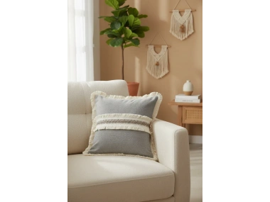 Antrasit Keten Jüt Dantelli Kırlent Kırlent Kılıfı 43 X 43