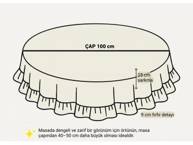 Sarı Keten Ham Ponponlu Yuvarlak Masa Örtüsü