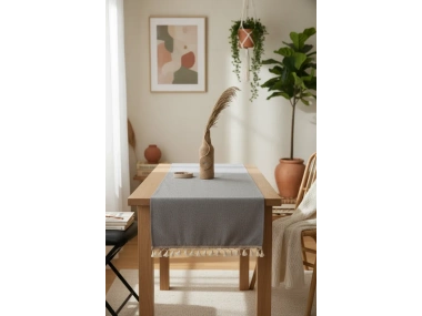 Keten Gri Antrasit Şeritli Ponpon Runner 150 X 45