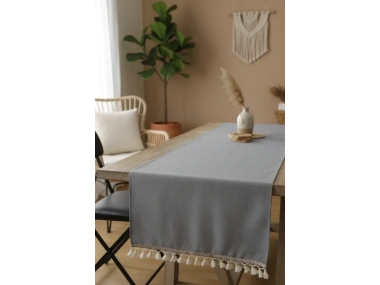 Keten Gri Antrasit Şeritli Ponpon Runner 150 X 45