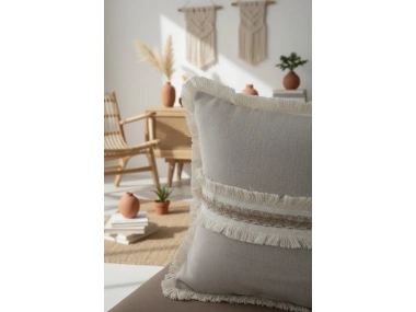 Bej Keten Jüt Dantelli Kırlent Kırlent Kılıfı 43 X 43