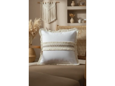 Beyaz Keten Jüt Dantelli Kırlent Kırlent Kılıfı 43 X 43