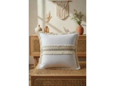 Beyaz Keten Jüt Dantelli Kırlent Kırlent Kılıfı 43 X 43