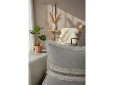 Bej Keten Jüt Dantelli Kırlent Kırlent Kılıfı 43 X 43