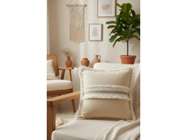 Sarı Keten Jüt Dantelli Kırlent Kırlent Kılıfı