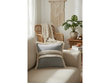 Antrasit Keten Jüt Dantelli Kırlent Kırlent Kılıfı 43 X 43