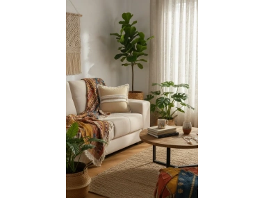 Sarı Keten Jüt Dantelli Kırlent Kırlent Kılıfı