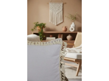 Keten Beyaz Ponponlu Kırlent Kırlent Kılıfı 43 X 43