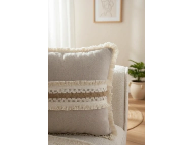 Keten Bej Kalın Dantel Kırlent Kırlent Kılıfı 43 X 43