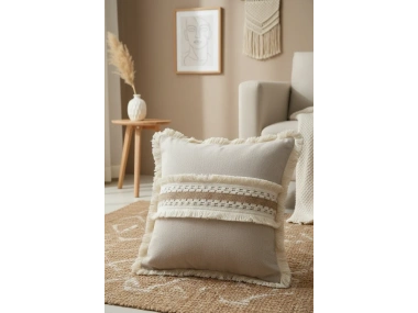 Keten Bej Kalın Dantel Kırlent Kırlent Kılıfı 43 X 43