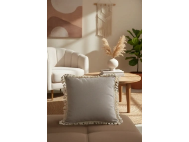 Bej Ponponlu Kırlent Kırlent Kılıfı