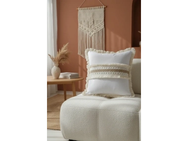 Beyaz Kalın Dantel Kırlent Kırlent Kılıfı 43 X 43