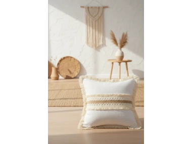 Beyaz Kalın Dantel Kırlent Kırlent Kılıfı 43 X 43