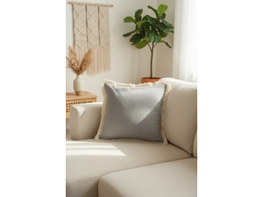 Gri Püsküllü Kırlent Kırlent Kılıfı 43 X 43