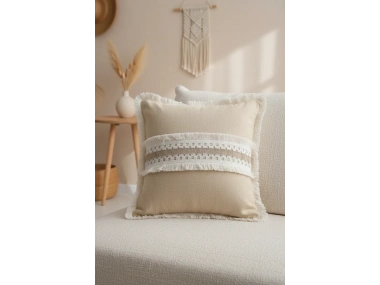 Sarı Keten Kalın Dantel Kırlent Kırlent Kılıfı