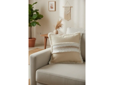 Sarı Keten Kalın Dantel Kırlent Kırlent Kılıfı