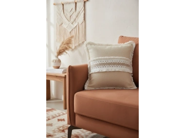 Sarı Keten Kalın Dantel Kırlent Kırlent Kılıfı