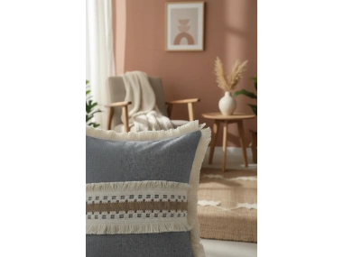 Gri Antrasit Kalın Dantel Kırlent43 X 43