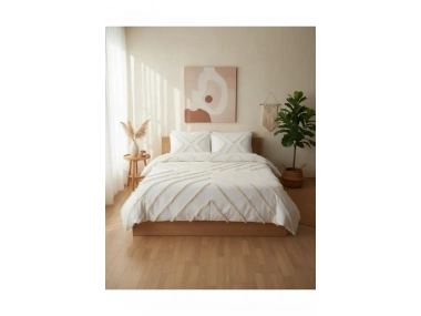 Beyaz Pamuk Keten Çoklu Püsküllü Tek Kişilik Nevresim Takımı (1 Yedek Yastıklı)