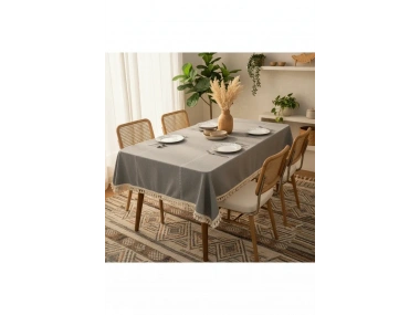 Gri Antrasit Pamuk Keten Ham Ponponlu Masa Örtüsü