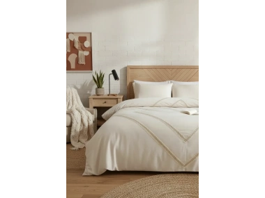 Ham Keten Jüt Dantelli Çift Kişilik Nevresim Takımı