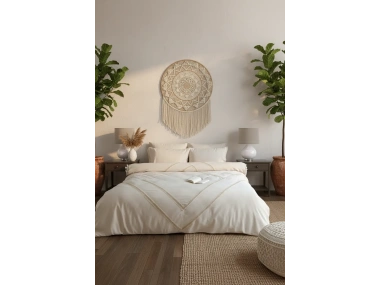 Ham Keten Jüt Dantelli Çift Kişilik Nevresim Takımı