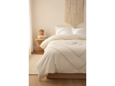 Ham Keten Jüt Dantelli Çift Kişilik Nevresim Takımı