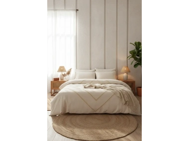 Ham Keten Jüt Dantelli Tek Kişilik Nevresim Takımı(YEDEK YASTIKLI)