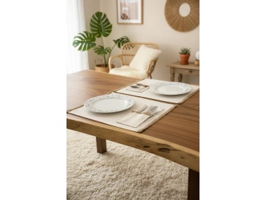 Keten 6lı Yeşil Dokuma Şeritli Amerikan Servis Seti Kaşıklık Hediyeli 35 X 55