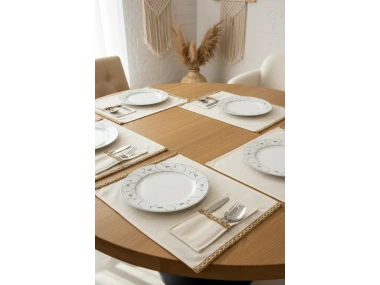 Keten 6lı Yeşil Dokuma Şeritli Amerikan Servis Seti Kaşıklık Hediyeli 35 X 55