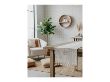 Özel Tasarım Pamuk Örme Dantel Ponponlu Runner Masa Örtüsü 35 X 140