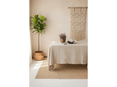 Organik Ham Keten Krem Masa Örtüsü