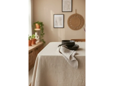 Organik Ham Keten Krem Masa Örtüsü