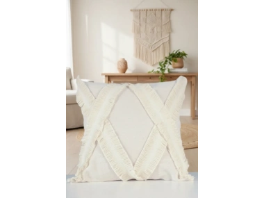 Özel Tasarımkare Çapraz Kokoş Tekli Keten Krem Kırlent Kılıfı 43x43