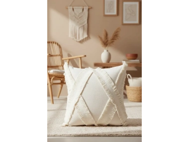 Özel Tasarımkare Çapraz Kokoş Tekli Keten Krem Kırlent Kılıfı 43x43