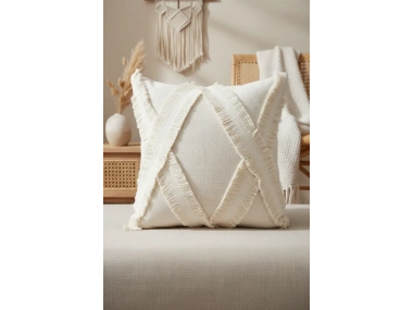 Özel Tasarımkare Çapraz Kokoş Tekli Keten Krem Kırlent Kılıfı 43x43