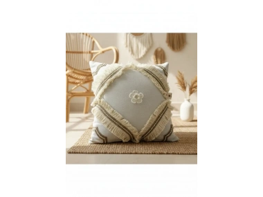 Özel Tasarım Tekli Keten Krem Kırlent Kırlent Kılıfı 43x43