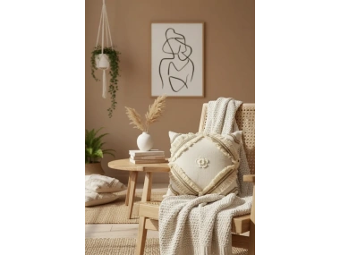 Özel Tasarım Tekli Keten Krem Kırlent Kırlent Kılıfı 43x43