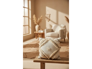 Özel Tasarım Tekli Keten Krem Kırlent Kırlent Kılıfı 43x43