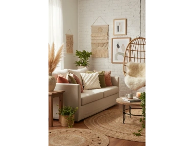 Özel Tasarım Çapraz Çift Püsküllü Tekli Keten Krem Kırlent Kılıfı